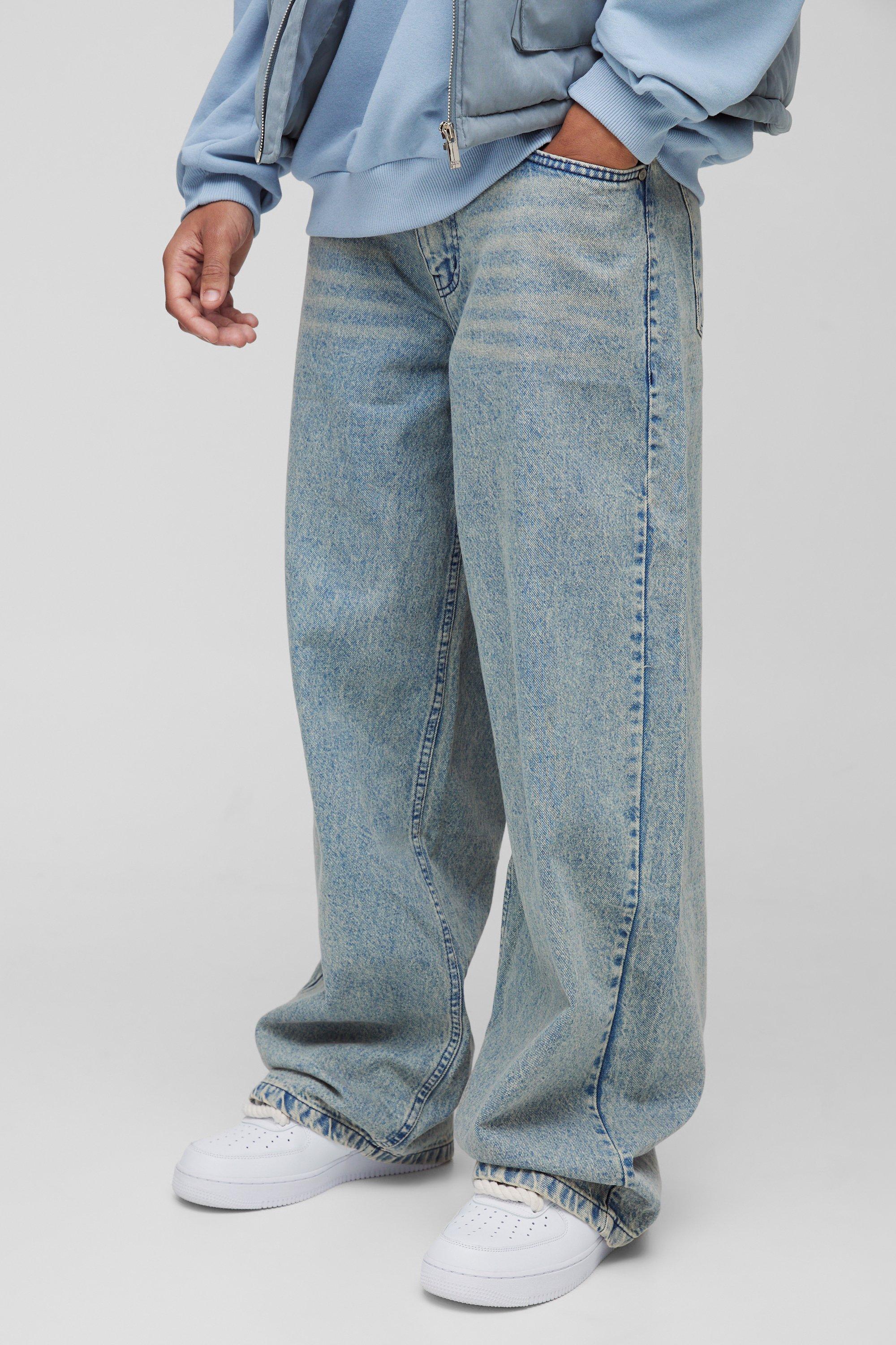 Mens Blue Baggy Rigid Jeans, Blue